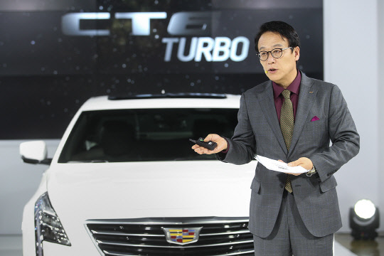 김영식 지엠코리아 대표이사는 14일 캐딜락 CT6 터보 출시 행사를 갖고 올해 세자릿수 판매를 달성하겠다고 밝혔다. 사진은 김영식 제임코리아 대표이사.<지엠코리아 제공>